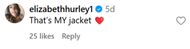 Elizabeth Hurley's comment on Billy Ray Cyrus's post. (Image via Instagram/billyraycyrus)